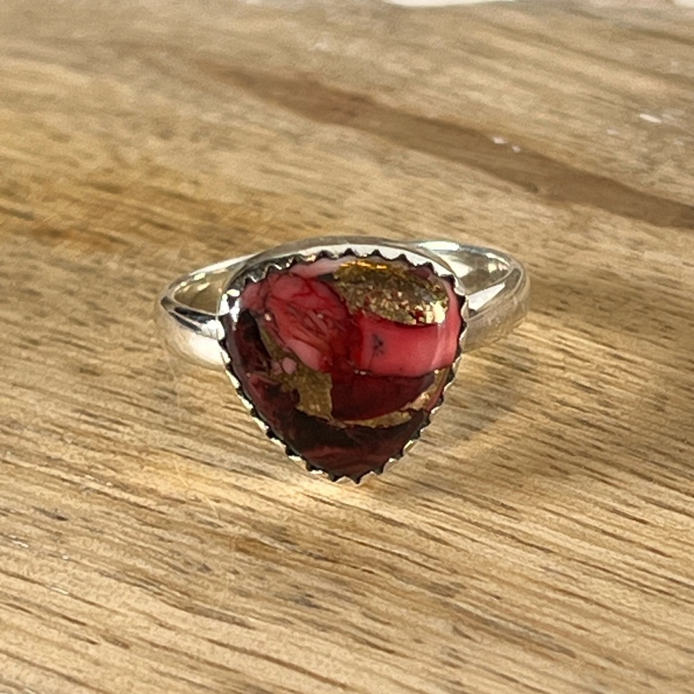 Solid 925 Sterling Silver Rose Red Dahlia Gemstone Ring Size 7